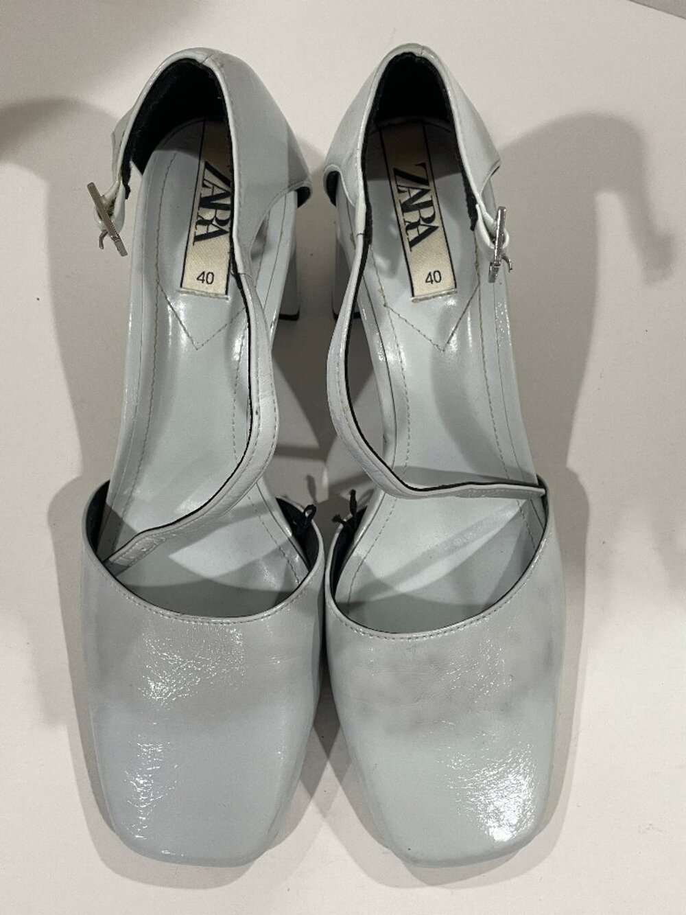 Womens Sz 9.5 (EUR 40) Zara Light Blue 3" Thick Block Heel Ankle Strap READ